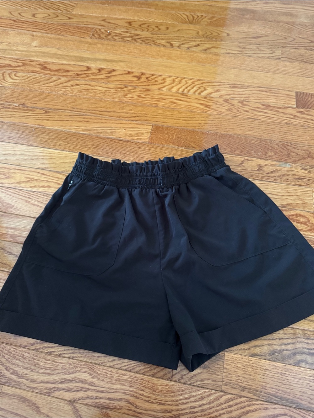 Magaschoni Black High-Waist Elastic Paperbag Shorts